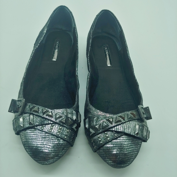 Luna: Silver & Black – Silver Ballet Flats for Bunions  Bcbgeneration | Black Metallic Silver Stud Flats 7
